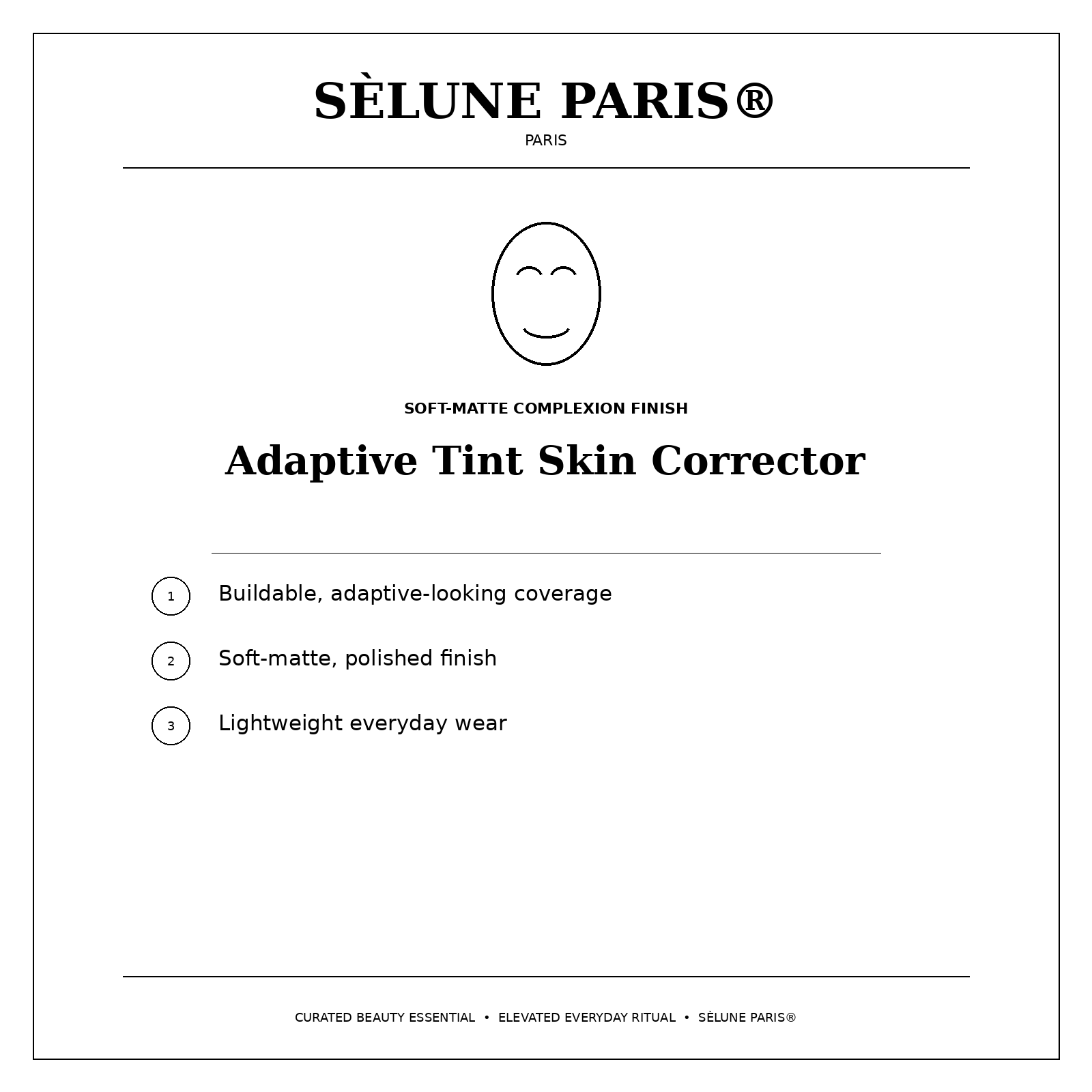 SÈLUNE PARIS® Adaptive Tint Skin Corrector — buildable soft-matte coverage benefits
